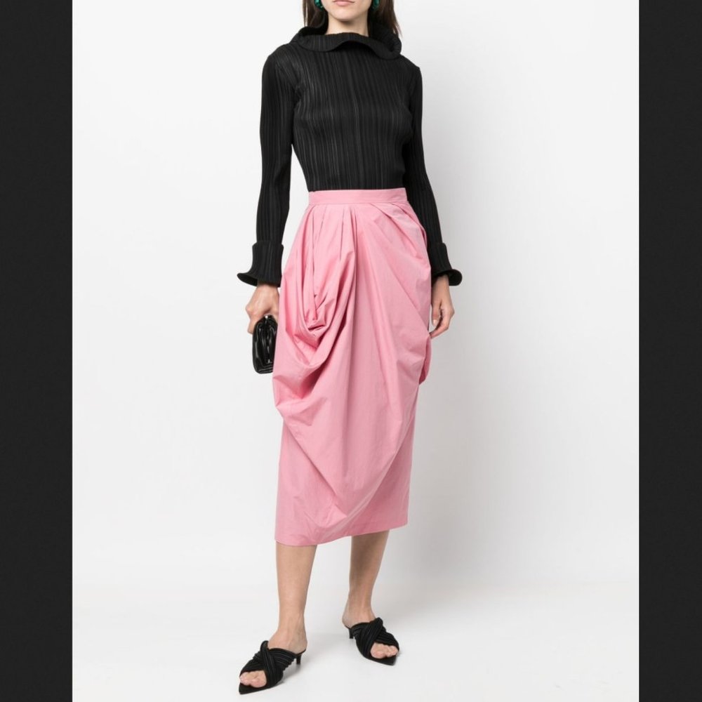 Auc NWT Dries Van Noten Salfa Draped gabardine Midi Black Skirt - Picture 9 of 14